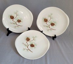 3 French Saxon China Pine Cone Dinner Plates Handled U.S.A. 2837-S-54 - £25.56 GBP