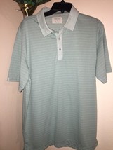 Men&#39;s Linksoul Mint W/WHITE Pinstripe Golf Casual Polo Shirt Sz L *100% Cotton - £23.34 GBP