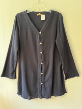 Le Cove Sz M Navy Blue Crepe Midi Shirt Cover Up Dress Button Down Loose... - $303.06 MXN