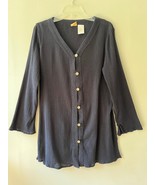 Le Cove Sz M Navy Blue Crepe Midi Shirt Cover Up Dress Button Down Loose... - €13,85 EUR