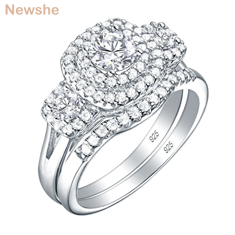 she Halo Wedding Ring Set For Women 925  Silver Engagement Rings Classic Jewelry - $64.99