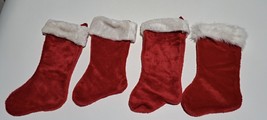 4 Vintage Red Velvet White Faux Fur Christmas Stockings 17” L - $38.21