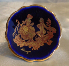 Limoges Porcelain Miniature Plate Courting Scene Cobalt and Gilt 2&quot; - £7.89 GBP