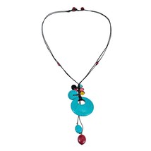 Pretty Blue Turquoise Round Donut Pendant Necklace - £8.30 GBP