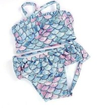 Gymboree Baby Girls Swimsuit 2 Piece 0-3M Mermaid Scales Blue Pink Sparkle UPF - $18.58