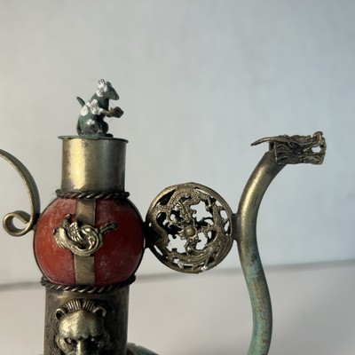 Vintage Tibetan Teapot with Patina | Metal Animal Decor | Marked Base Item image 7