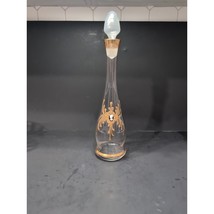 Mid Century Modern Decanter, Gold Accents Clear Glass Bottle, Vintage 3D... - $24.75