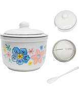 Ceramic Bacon Grease Container with Strainer,Cooking Oil Storage Can 17O... - $20.21