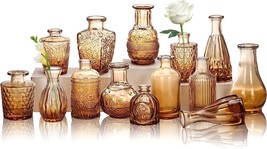 Small Amber Vases For Centerpieces In Bulk, Mini Vintage Glass Flower Vases For - £32.78 GBP