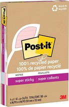 Post-it 100% Recycled Paper Super Sticky Notes, 4x6 in, 45 Sheets - 3 Pack - £14.35 GBP