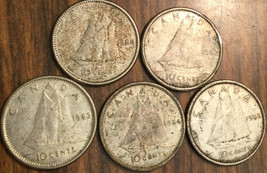 1960 1962 1963 1964 1965 Lot Of 5 Canada Silver 10 Cents Coins - £13.79 GBP
