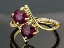 2.00 Ct Round Cut Amethyst &amp; Diamond Engagement Ring 14K Yellow Gold Over - £81.35 GBP