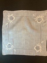 Vintage Rolled Edge  Flower Appliqué 12” HANKY Hankie Handkerchief - £11.86 GBP