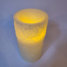 Ashland Flameless Real Wax LED Pillar Candle Cream Ivory Color Leaf Sunflower 6&quot; - £7.58 GBP