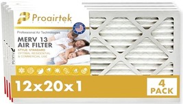 Proairtek AF12201M13SWH Model MERV13 12x20x1 Air Filters (Pack of 4) - £22.37 GBP