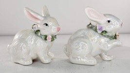 Iridescent Pearl Bunny Rabbit Figurine Flower Lei Necklace Set of 2 - $18.69