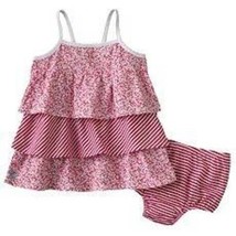 Girls Dress &amp; Bloomers Chaps 2 Pc Red White Floral Striped Summer Tiered... - £11.10 GBP