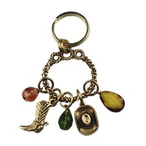 Gold Tone Cowboy Hat Boots Almound Charm Keychain Key Ring Car Charm Dangling - £9.03 GBP