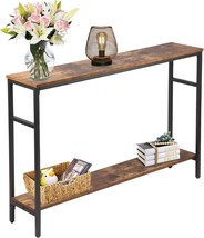 Timberer Narrow Console Table, 47 Inch Sofa Table With Adjustable, Rustic Brown. - £81.54 GBP