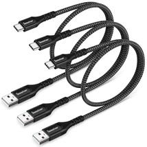 Short Usb Type C Cable, 3-Pack 1.5Ft/0.5M Usb-C Charger Nylon Braided 3A Fast Ch - £14.37 GBP