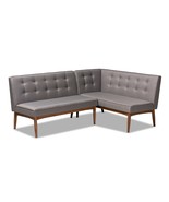 2-Piece Dining Nook Banquette Mid-Century Gray Fabric/Brn or Tan Faux Le... - $689.99+