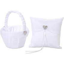 Victoria Lynn Wedding Bridal Rhinestone Heart Ring Pillow and Flower Bas... - $29.98