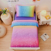 4 Pieces Colorful Star Glitter Toddler Bedding Set For Baby Girls, Pink ... - £52.95 GBP