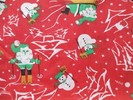 Fabric Concord Snowmen Santa on Sleigh on Christmas Red 44&quot; Wide x 52&quot; $5.25 - £4.13 GBP