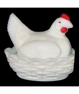 Vintage White Milk Glass Hen Lid on Nest Trinket Dish Painted Red Comb C... - $26.94 CAD