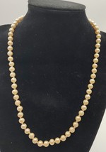 Vintage Beige Beaded Necklace Hand Knotted Beads Gold Box Clasp - £6.20 GBP