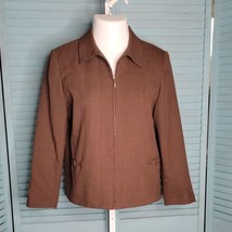 Alfred Dunner Petite Classy Zip Up Blazer Jacket Sz 10P Brown Long Sleeve - $22.49