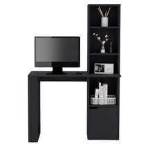Black Writing Computer Desk With Storage Cabinet and Bookcase with 4 Shevels - £230.80 GBP