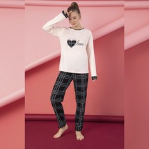 Women’s Junior Cotton Pajama Set 2 Piece Cute Printed Heart Love Plaid P... - £20.43 GBP