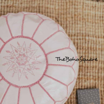 Handmade &amp; Hand-Stitched Moroccan Pouf, Genuine Leather Ottoman, Baby Pink Color - $79.99