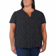 Hilary Radley Womens V-Neck Printed Blouse Size: 2X, Color: Black - $29.99