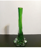 Elephant Foot Base Bud Vase Art Glass Green Clear 8&quot; Swirl Reflective - £16.95 GBP