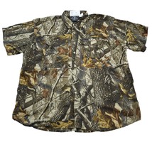 Winchester Shirt Mens XL Green Camo Tree Print Short Sleeve Button Up Top - £19.08 GBP