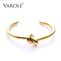 VAROLE Elegant Knot Copper Bracelets &amp; Bangles Gold Color Open Bangle Gift Pulse - £22.02 GBP