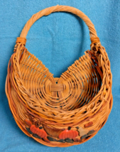 Vintage 15&quot; x  10&quot; Food Storage Basket Wooden Woven Wall Hanging Harvest Design - £15.69 GBP