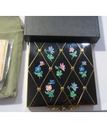 Vintage Volupte Compact Goldtone  black floral new /box - £48.89 GBP