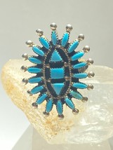 Turquoise ring Zuni petite point long  sterling silver women girls size 9.25 - £150.48 GBP