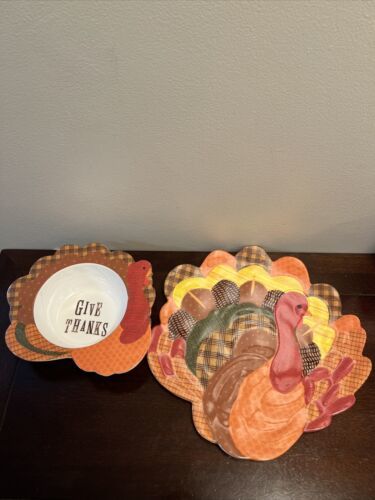 Pottery Barn Kids Melamine Thanksgiving Plate And Bowl Set Turkey Shaped - $25.73
