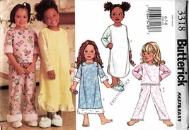 2001 Girl&#39;s Nightgown &amp; Pajamas Butterick Pattern 3318-b Sizes 6,7,8 UNCUT - £9.61 GBP