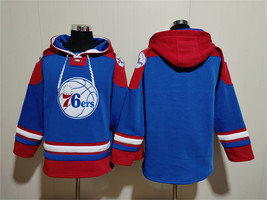Men&#39;s Philadelphia 76ers Blank Royal Red Lace-Up Pullover Hoodie - $1,425.21 MXN