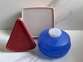 Blue, Paprika &amp; Red Tupperware Lunch Lot Bagel Salad Pie Sandwich Fruit Keepers - £11.51 GBP