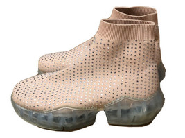 Lemonade SHINE Beige Rhinestone Glam Rock Sock Ankle Boots Flatform Boot... - £30.94 GBP