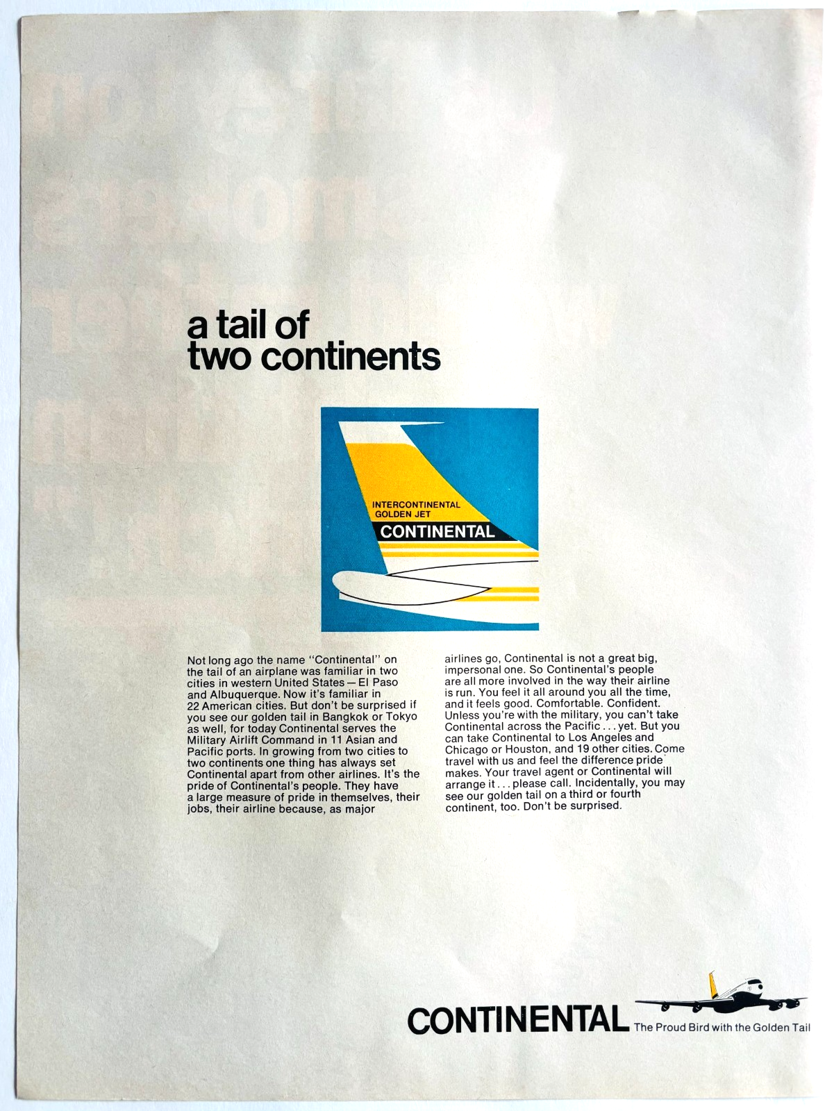 1966 Continental Airlines Golden Jet Advertisement Vintage Aviation DWYY2 Item image 2