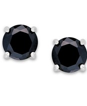 Black Cubic Zirconia Stud Earrings 2 CARATS in Sterling Silver Giani Bernini - £19.97 GBP