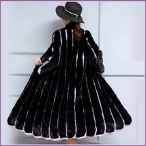Black And Lavendar Moonlight Contrast Long Scalloped Mink Faux Fur Luxury Coat