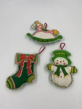 Lot of 3 Vintage Hand Sewn Fabric Christmas Ornaments Snowman Stocking a... - £8.94 GBP